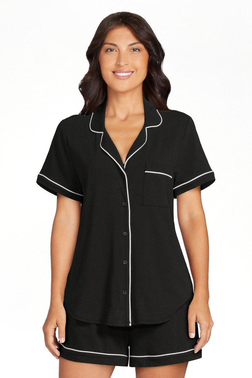 Joyspun Women's Cotton Blend Notch Collar Top and Shorts Pajama Set, 2-Piece, Sizes S to 4X | Walmart (US)