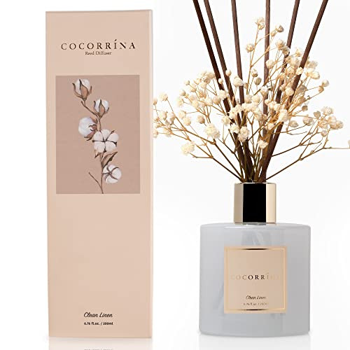Cocorrína Reed Diffuser Set, Clean Linen 6.7 fl oz Scented Diffuser with Sticks Home Fragrance Reed Diffuser for Bathroom Shelf Decor | Amazon (US)