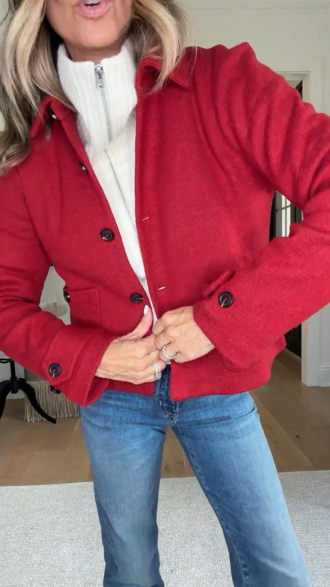 I’m 5’6
-cozy quarter zip cream sweater XS
-snake skin detailed belt with silver hardware
-chic grey trousers XS
-leather burgundy flats (size down half a size)
-cashmere soft green crewneck