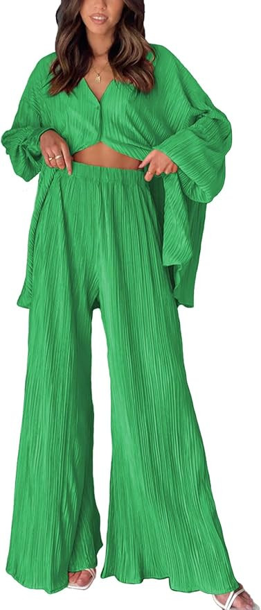 ONIRIKE Womens Loungewear Set 2 Piece Sweatsuits Outfits Casual Pleated Long Sleeve Button Down S... | Amazon (US)