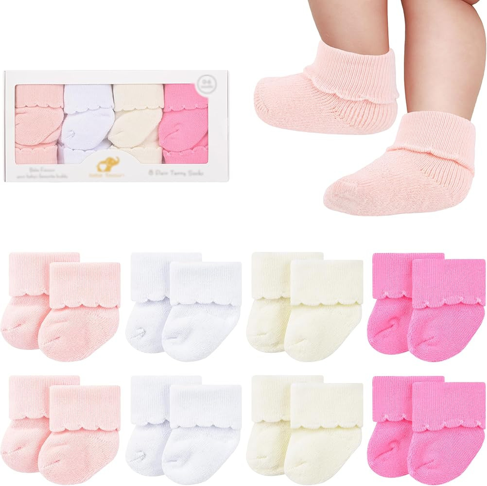 8 Pairs Newborn Socks Thick Cotton Terry Turn Cuff Baby Socks 0-6 Months Cute Gifts for Preemie I... | Amazon (US)