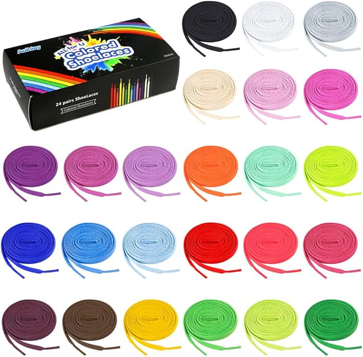 Auihiay 24 Pairs 31" - 59" Flat Colored Shoe Laces, Shoe Strings Shoe Laces for Sneakers Skate Sh... | Amazon (US)
