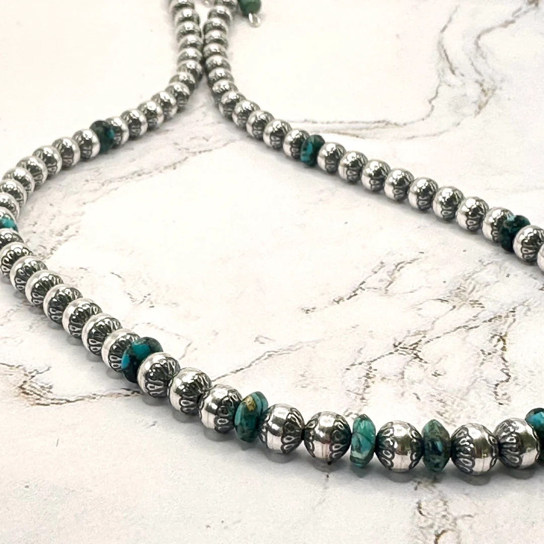 Navajo Pearl Necklace, 6 Mm Patterned Sterling Silver Beads. - Etsy | Etsy (US)