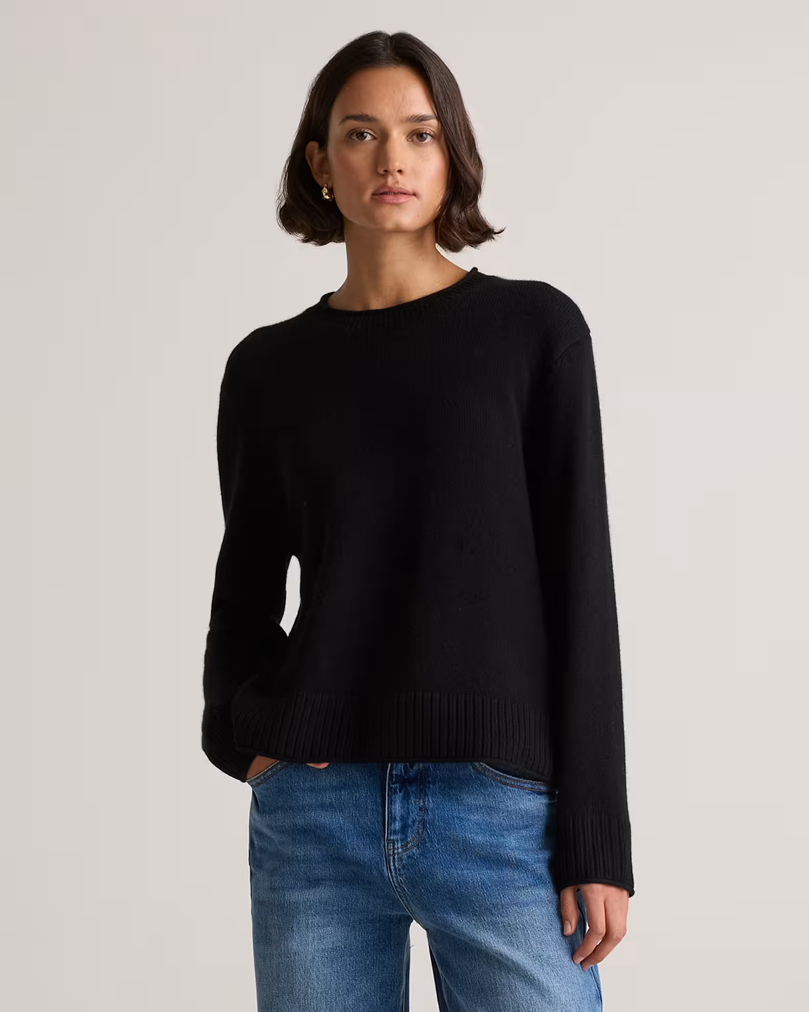 Mongolian Cashmere Boxy Crewneck Sweater in Black | Quince