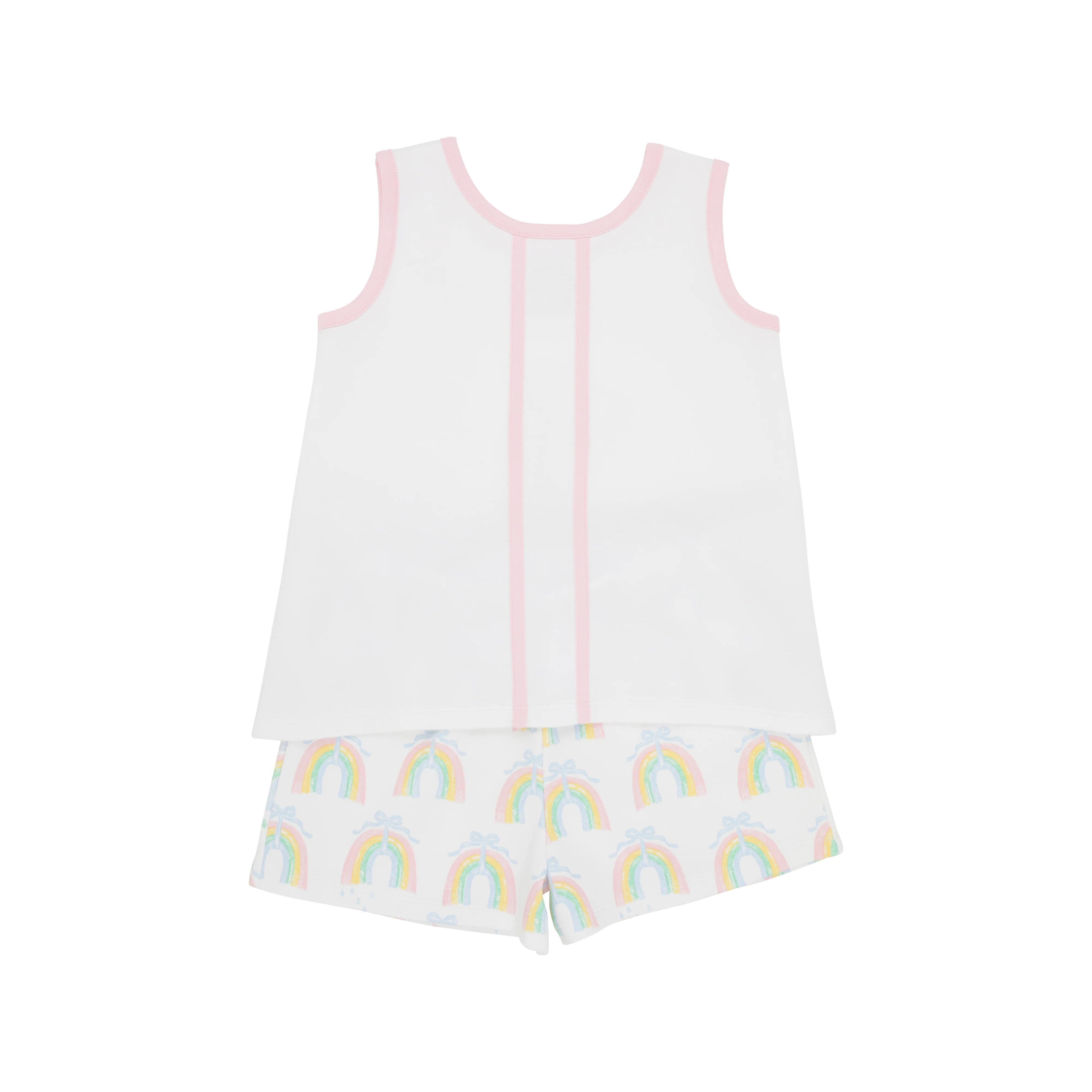 Mary Simms Short Set - Worth Avenue White with Palm Beach Pink Trim & Raine Bows | The Beaufort Bonnet Company