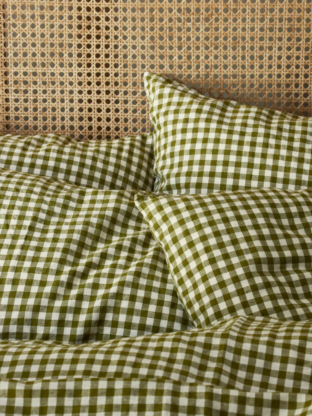 Botanical Green Gingham 100% Linen Pillowcases (Pair) | Piglet