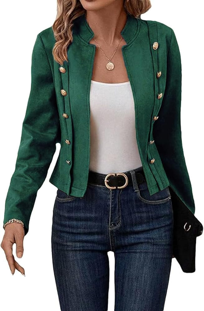 Womens Faux Suede Cropped Jackets Casual Business Long Sleeve Open Front Blazer Jacket Coat | Amazon (US)
