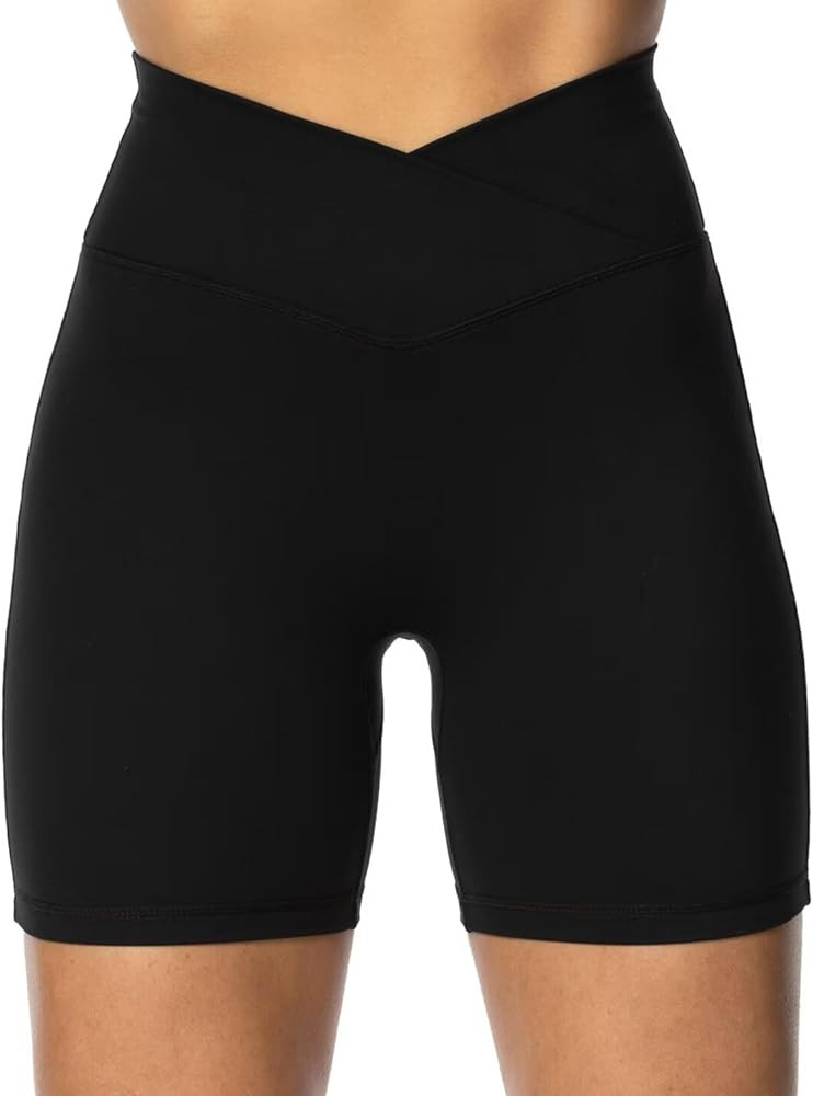 Sunzel Softmax Crossover Biker Shorts for Women, V Criss Cross High Waist Yoga Workout Gym Shorts... | Amazon (US)