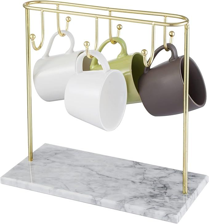 MyGift Countertop Modern Brass Metal Coffee Mug Holder Rack Stand with Marble Base and 6 Hooks, D... | Amazon (US)