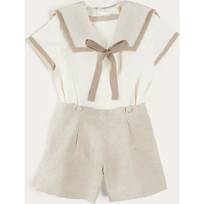 Waterford Stripe Mariner Collar Short Sleeve Two Piece Set in Beige | Maisonette