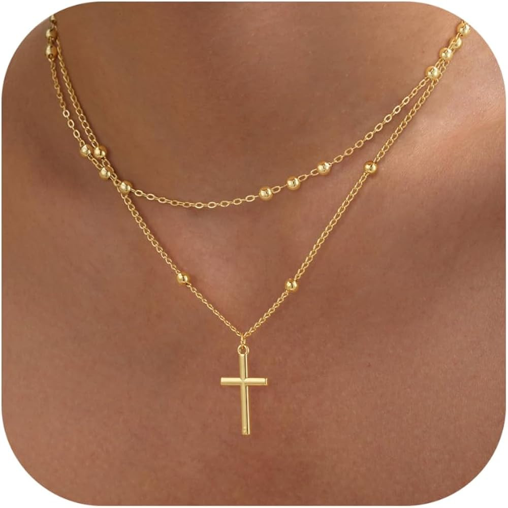 Cross Necklace for Women - Dainty 14K Real Silver Gold Plated Layered Pendant Necklace Stack Simp... | Amazon (US)