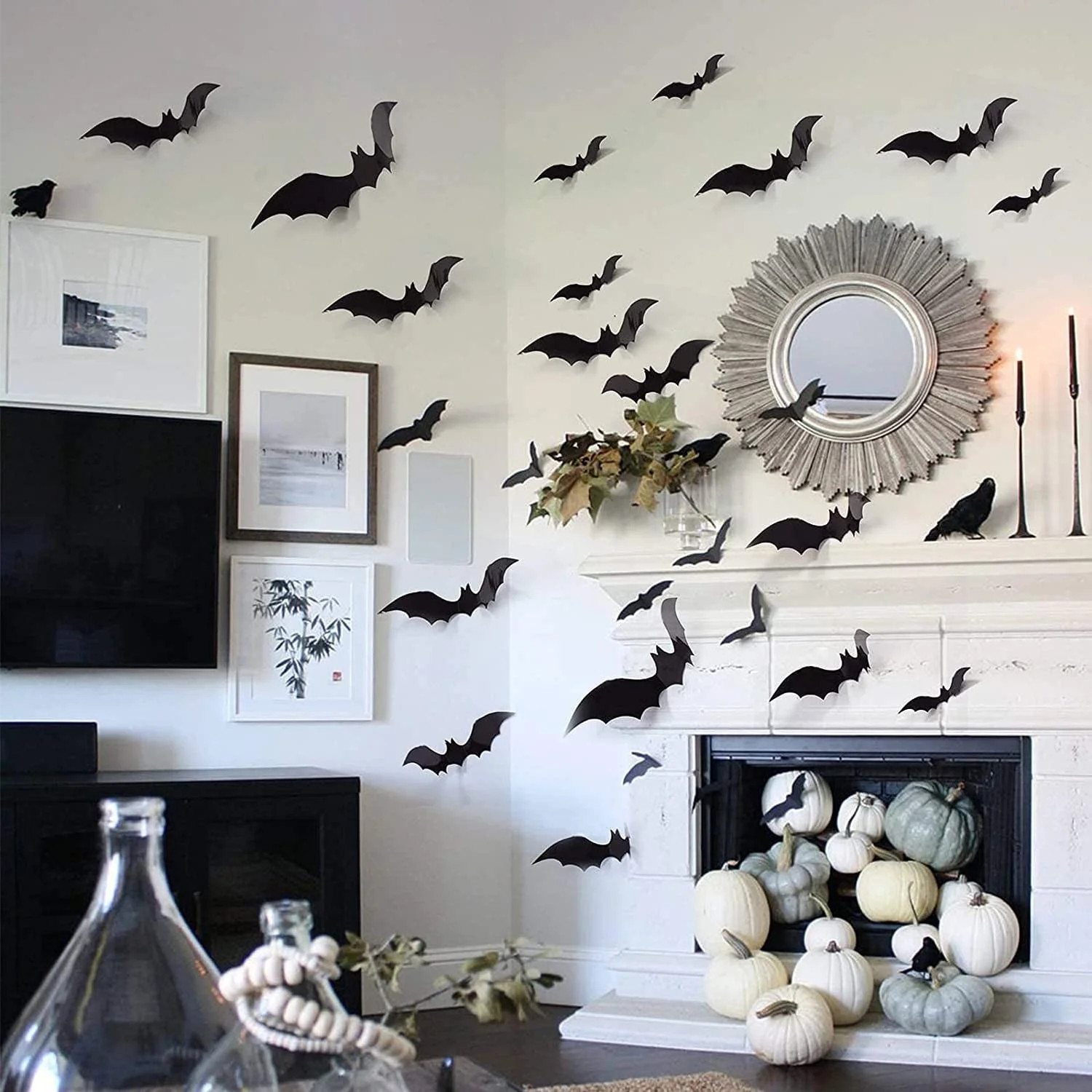 80 Pcs Halloween Bats Wall Decor, Black Plastic Bats Halloween Decoration, 3D Decorative Paper Ba... | Walmart (US)