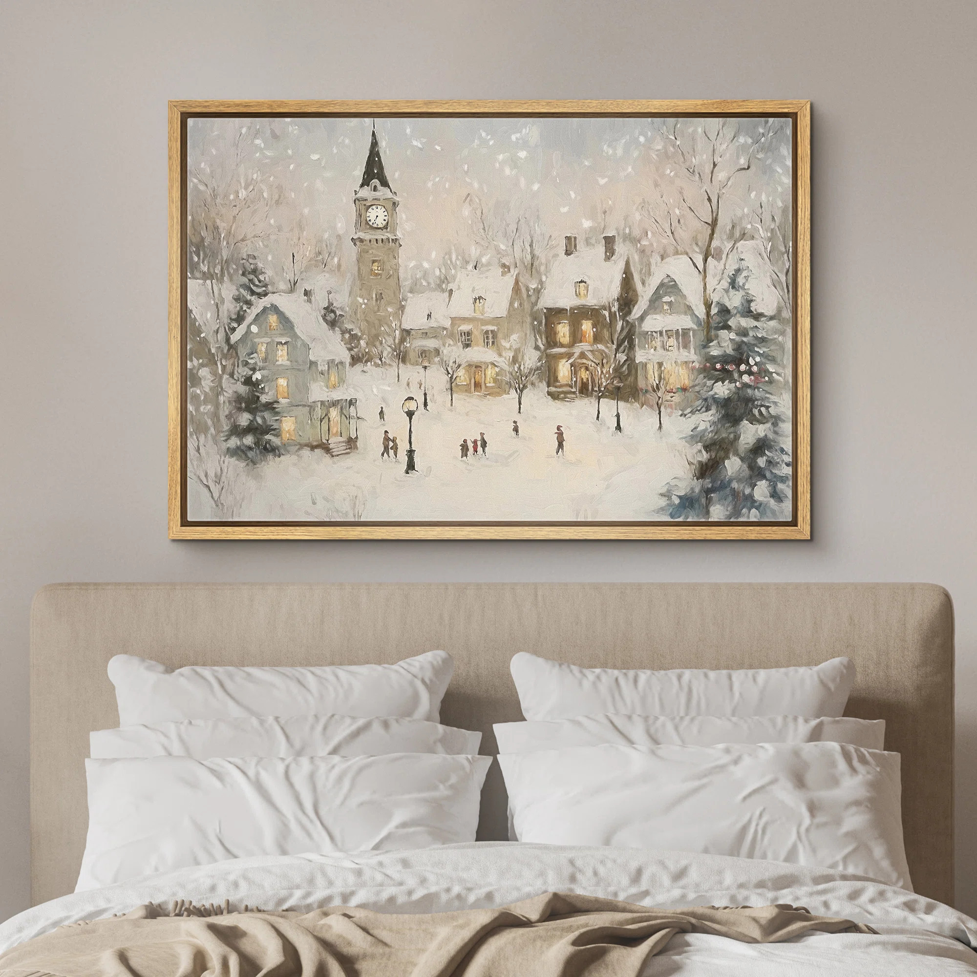 Vintage Winter Village Landscape Country Cottage Christmas Decor Framed Canvas Print Wall Art | Wayfair North America