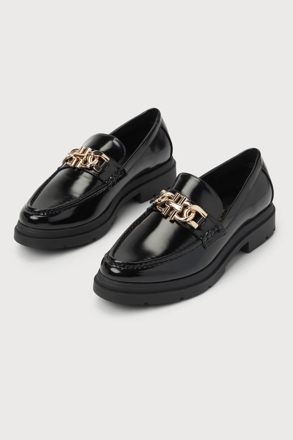 Valeriee Black Patent Chain Loafers | Lulus (US)
