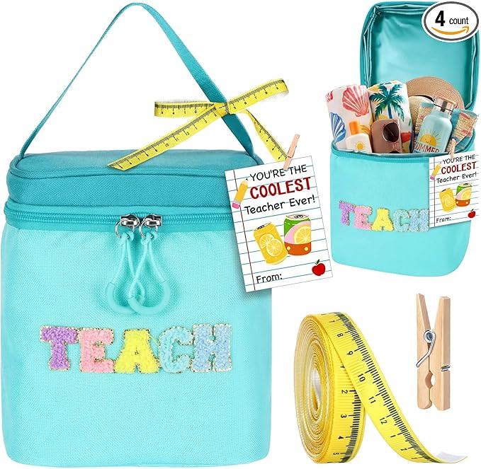Summer Teacher Appreciation Gifts Teach Chenille Letter Cooler Bag with Ribbon Thank You Tag Wood... | Amazon (US)