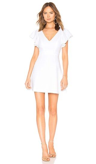 BCBGeneration Deep V Ruffle Sleeve Dress In Optic White | Revolve Clothing (Global)