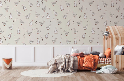 Silly Goose Wallpaper Duck Peel and Stick Wallpaper Goose Nursery Wallpaper Farm Wallpaper Bathro...