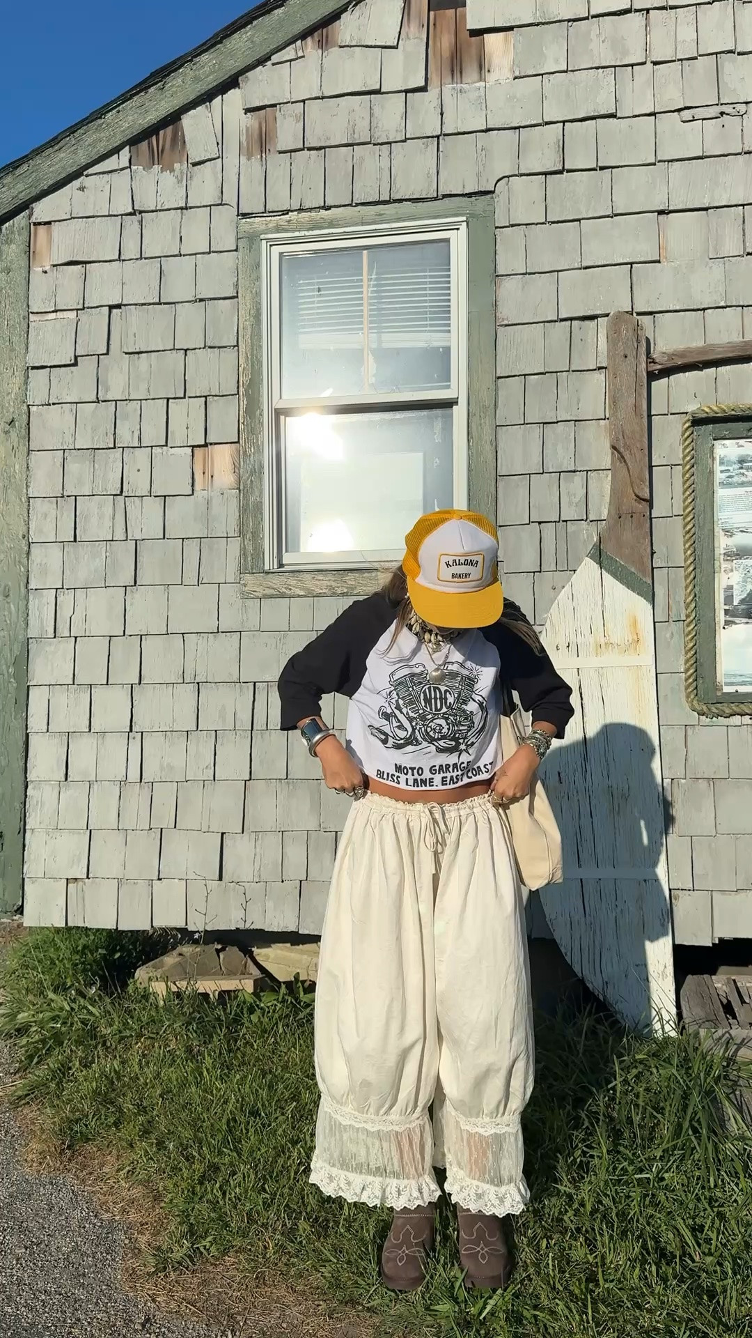 Girly tomboy, early fall fit formula 🦅💛 moto garage raglan & tote are from my brand www.nodresscode.official and available NOW!

#LTKootd #LTKgrwm