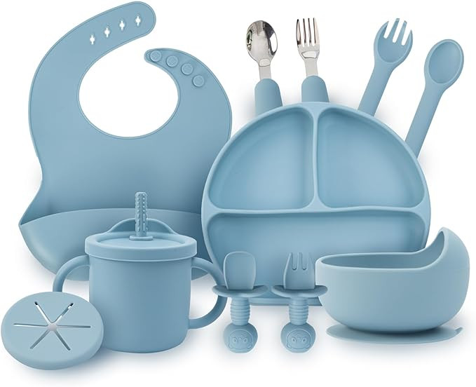 Baby Silicone Feeding Set, 13PCS Baby Self Feeding Set, Toddler Led Weaning Utensils Sets with Su... | Amazon (US)