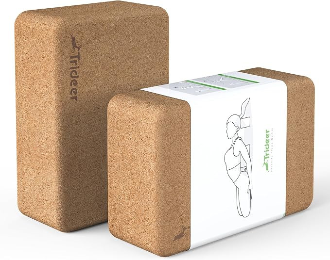 Trideer Cork Yoga Blocks, 2 Pack Yoga Blocks Natural Cork, High Density Yoga Block with Non Slip ... | Amazon (US)