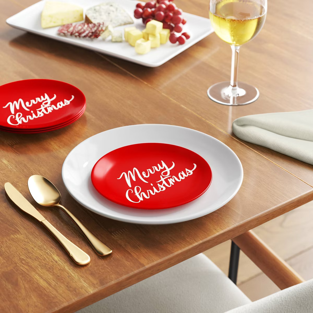 4pc 7" Holiday Stoneware 'Merry Christmas' Appetizer Plate Set Red - Threshold™ | Target