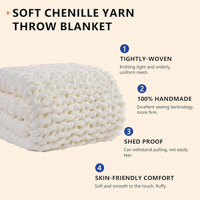 L'AGRATY Chunky Knit Blanket Throw: Soft Chenille Yarn Throw Blanket 50x60 - Handmade Thick Cable... | Amazon (US)