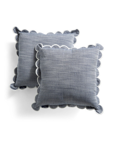 2Pk 18X18 Indoor And Outdoor Scalloped Trim Pillows, Polyester | TJ Maxx