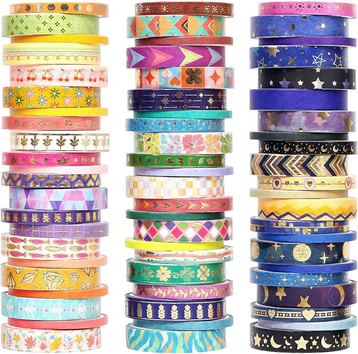 NANYNNU 66 Rolls Gold Foil Washi Tape Set - Decorative Washi Stickers, Colored Tape, Cute Washi T... | Amazon (US)