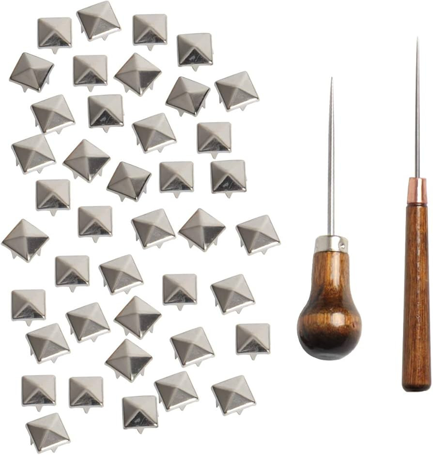 SBYURE 500 Pieces 10mm Four-Jaw Square Rivets Silver Metal Pyramid Studs Handicraft DIY Punk Spik... | Amazon (US)