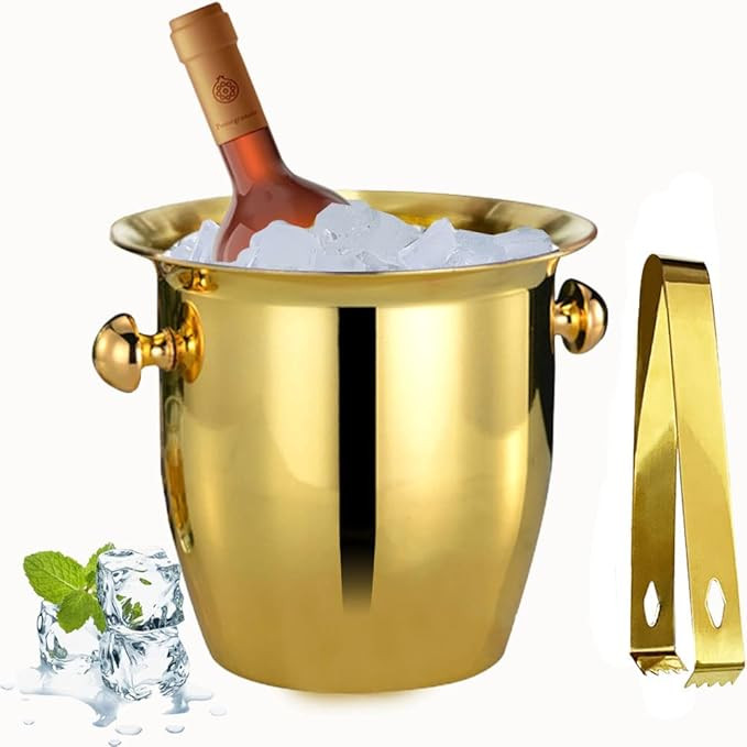 Ice Buckets - Champagne Ice Bucket with Tongs, Golden Trumpet Ice Bucket Stainless Steel Mirror R... | Amazon (US)