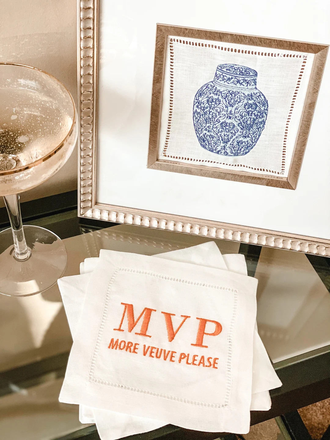 Veuve Clicquot Embroidered Cocktail Napkin Set - Etsy | Etsy (US)