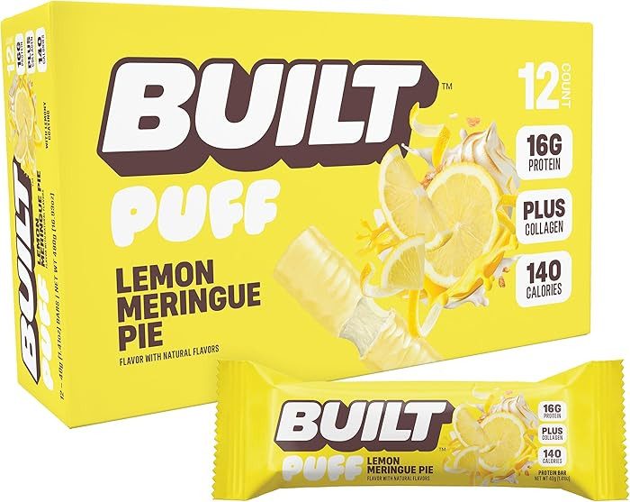 BUILT Bar Puff Protein Bars - Lemon Meringue Pie - 16g Protein Snack Bars with Collagen - Calorie... | Amazon (US)