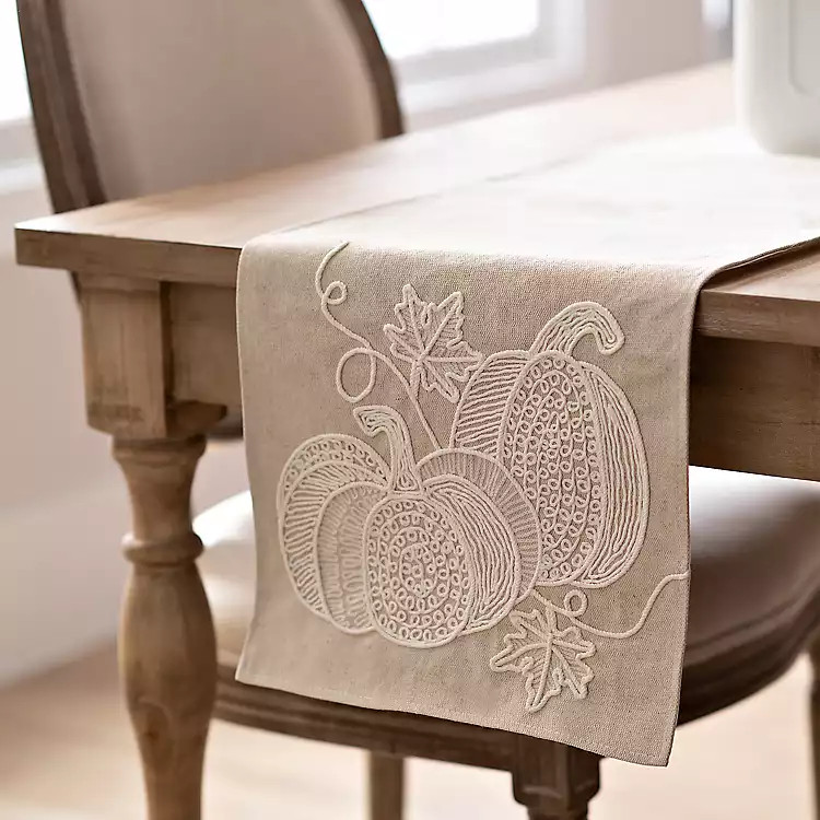 Neutral Embroidered Pumpkin Table Runner | Kirkland's Home
