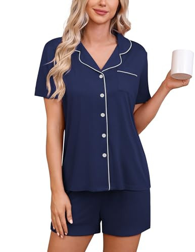 HNG Pajama Sets for Women 2 Piece Lounge Sets Modal Pajamas Women Navy Blue,M | Amazon (US)