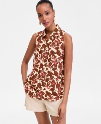 I.N.C. International Concepts Women's Printed Button-Down Sleeveless Blouse, Exclusively at Macy'... | Macy's