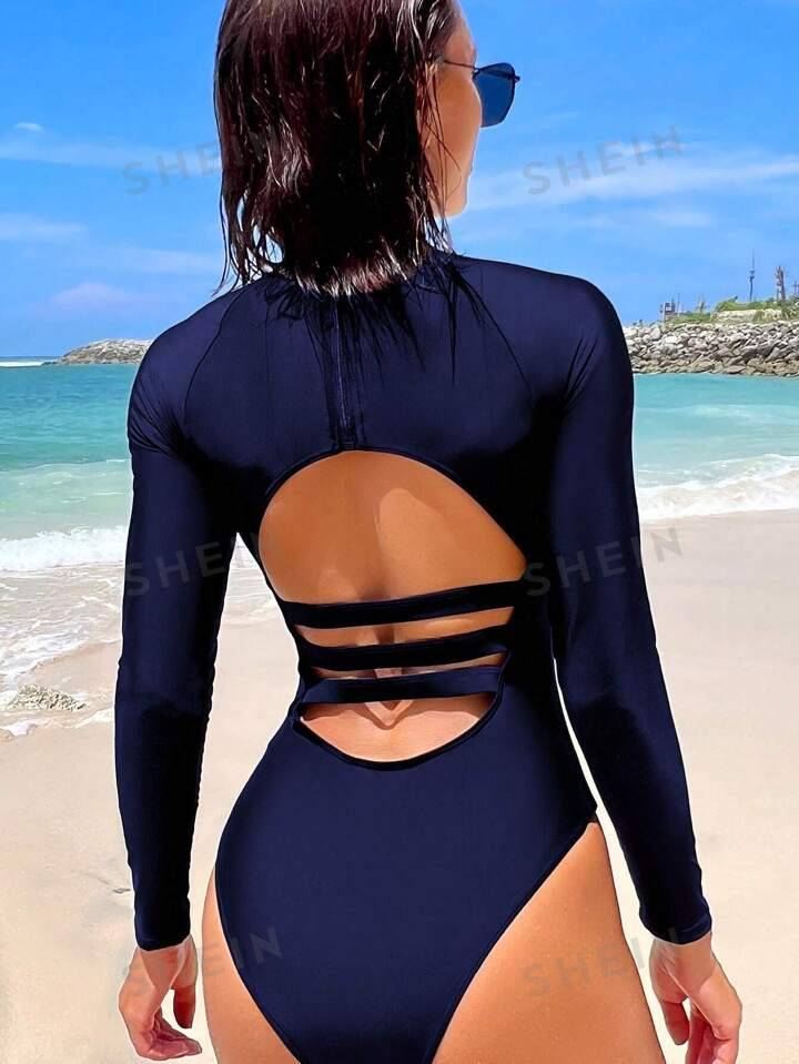 Solid High Neck One Piece Swimsuit | SHEIN