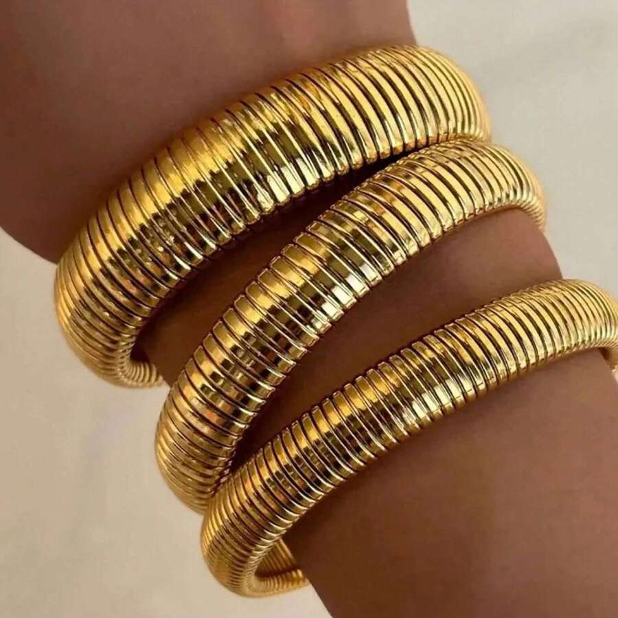 2-6pcs  Alloy Texture Flex Snake Chain Cuff Bracelet 18k Gold Plated Wide Bracelet Bangle Fashion... | SHEIN