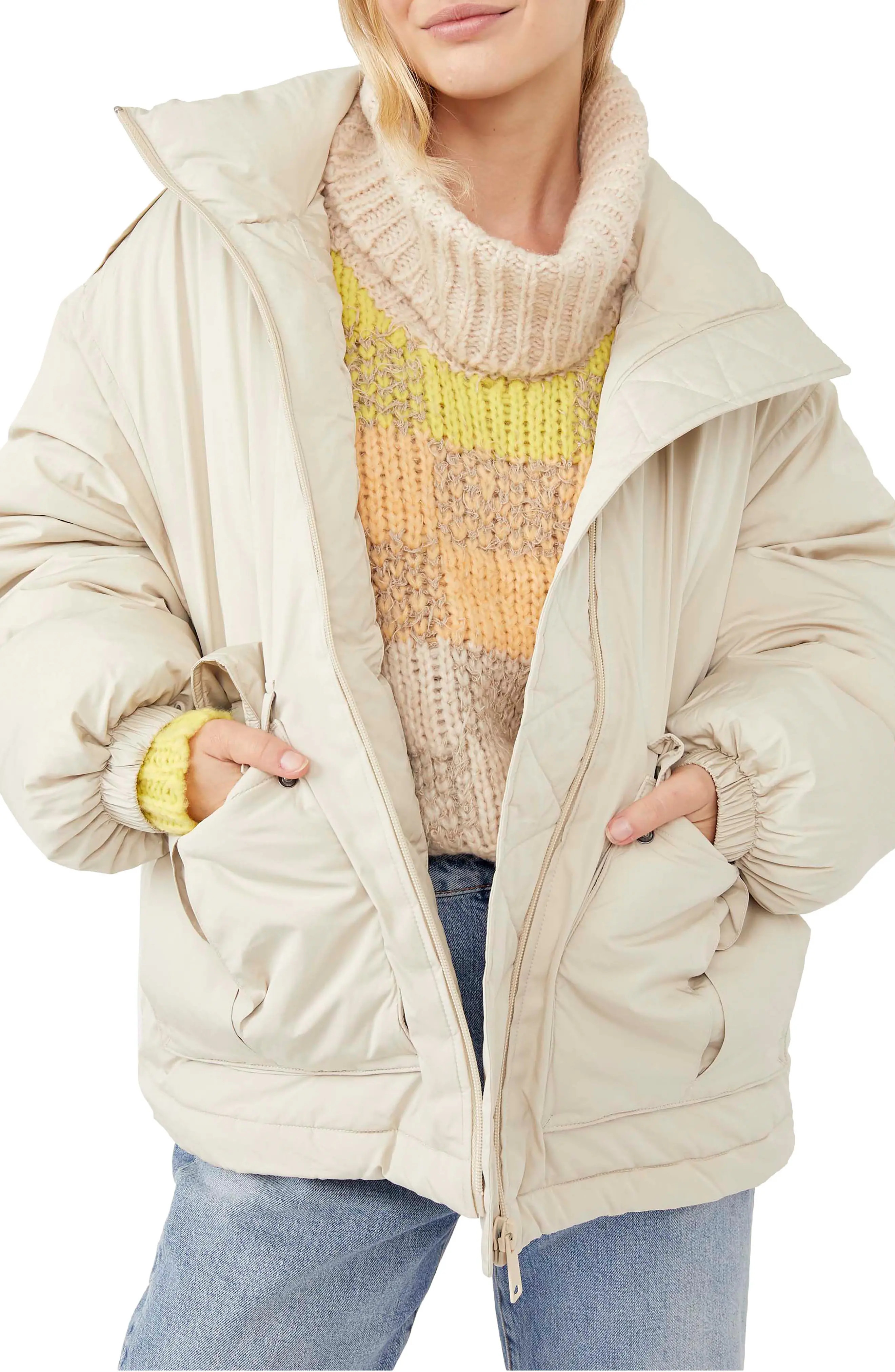 Free People Duvet Bomber Jacket in Oatmeal at Nordstrom, Size Large | Nordstrom