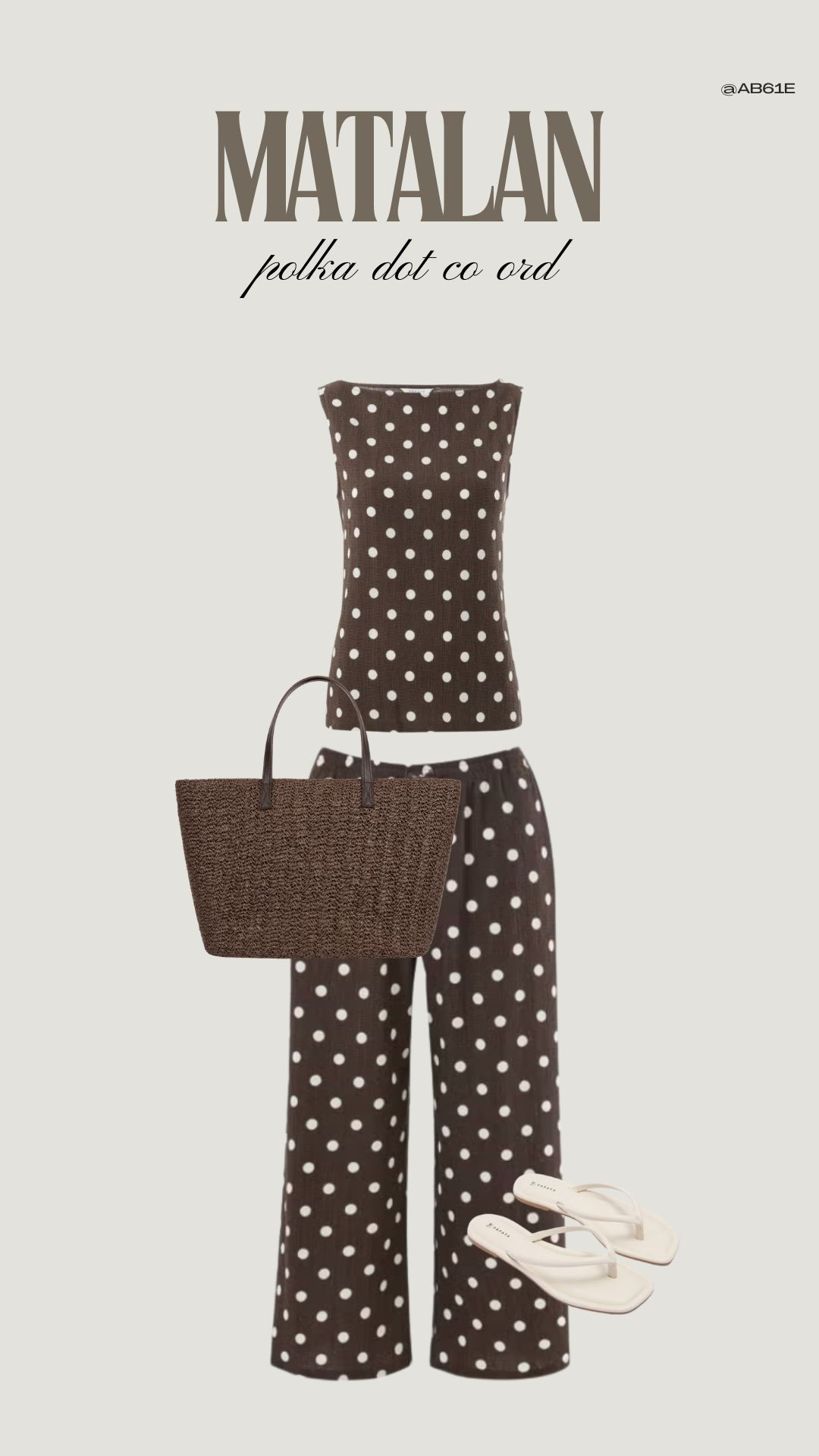 Matalan Polka Dot Co-ord  🤎

Brown Polka Dot Trousers, Matching Polka Dot Set, Brown And Cream Outfit, Summer Co-ord Outfit, Holiday Evening Outfit, Wide Leg Trouser Co-Ord, Raffia Tote Bag, Cream Flip Flop Sandals, Easy Throw On Outfit, Day to Night 

 #LTKuk #LTKsummer #LTKtravel