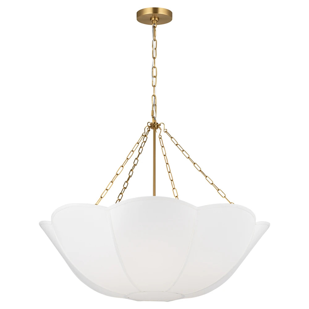 Visual Comfort Studio Stassi French Burnished Brass White Scalloped Shade 4 Light Chandelier | Kathy Kuo Home