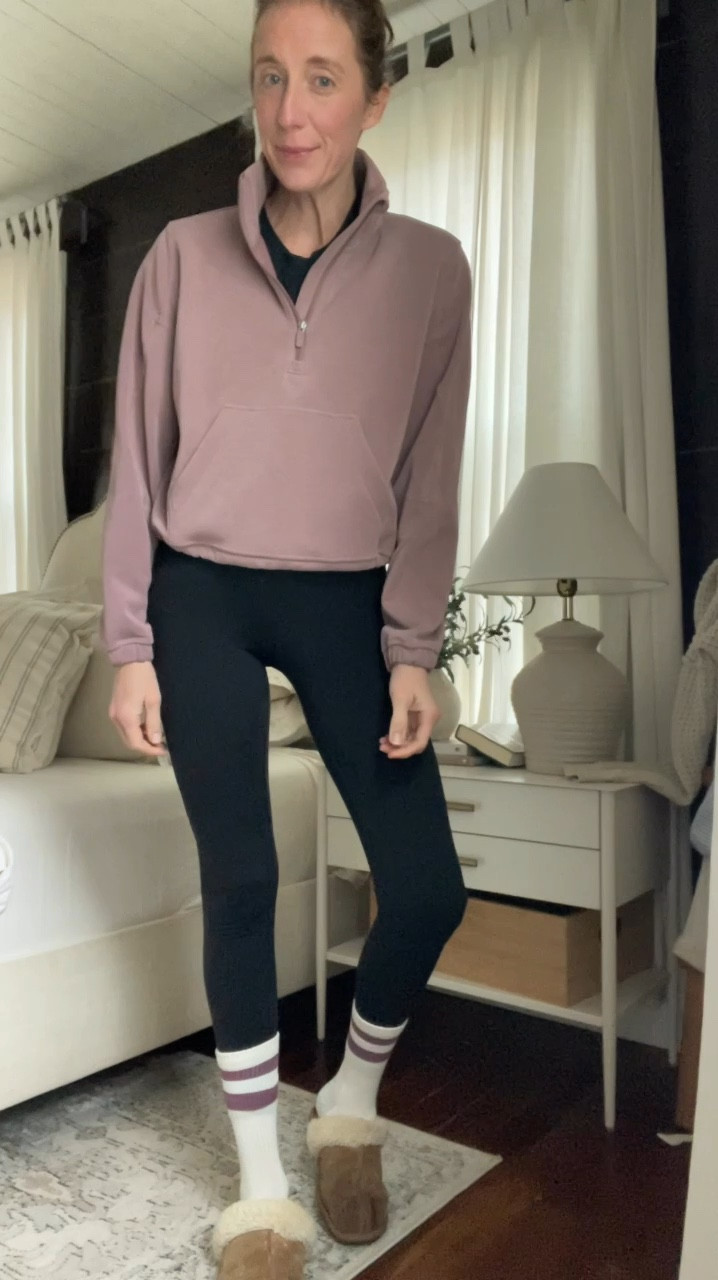 Loving this crop quarter zip. It’s so soft and luxurious! Plus my favorite crew socks that are so comfy! Rainy day active wear! 

#LTKStyleTip #LTKActive #LTKOver40