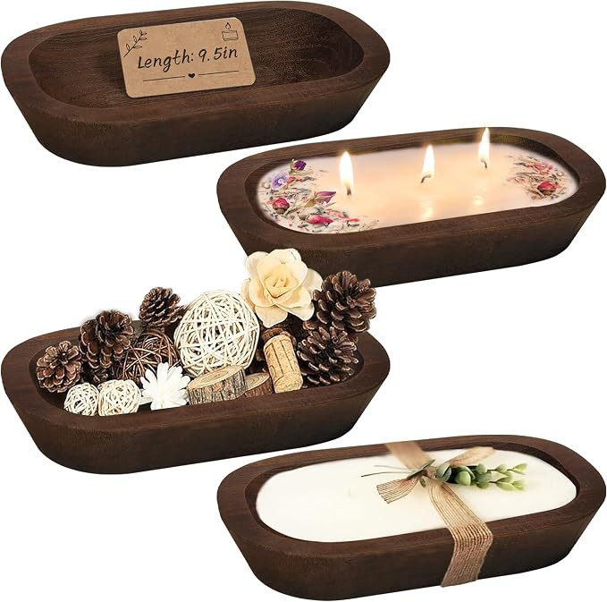 Royxen 4 Pack Dough Bowl for Candle 9.5 x 5.5 Inch, Wooden Dough Bowls Paulownia, Rustic Bowl Vin... | Amazon (US)