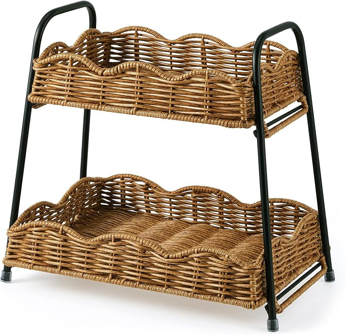 2 Tier Stackable Cabinet Organizer Shelves 12.8" x 8.7" x 12" Kitchen Counter Shelves Natural Rat... | Amazon (US)