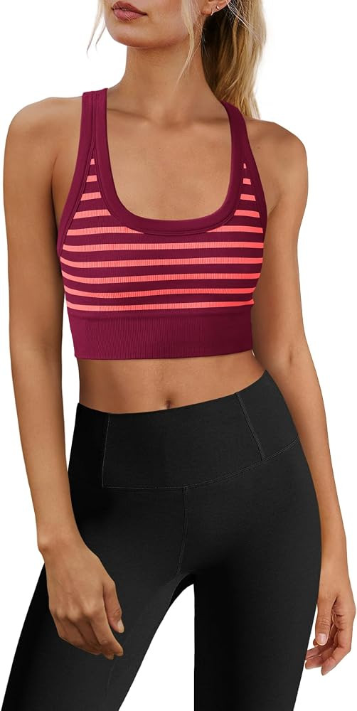 Yanekop Womens Yoga Sports Bra Longline Striped Workout Bras Supportive Scoop Neck Racerback Crop... | Amazon (US)