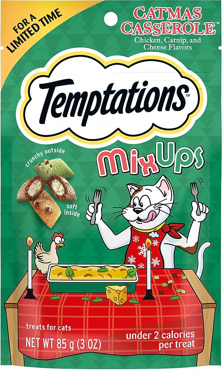 Temptations Mixups Catmas Casserole Catnip Fever Flavor Soft & Crunchy Cat Treats, 3-oz pouch | Chewy.com