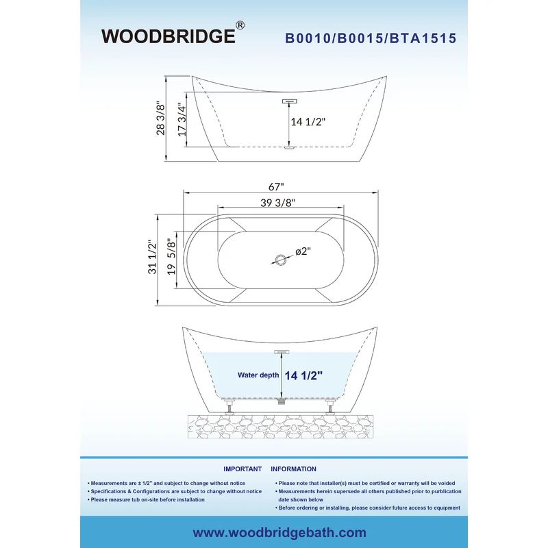 B0010 -MB-Drain &O 67" x 32" Freestanding Soaking Acrylic Bathtub | Wayfair North America