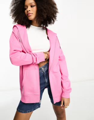 ASOS DESIGN oversized zip through hoodie in pink | ASOS | ASOS (Global)
