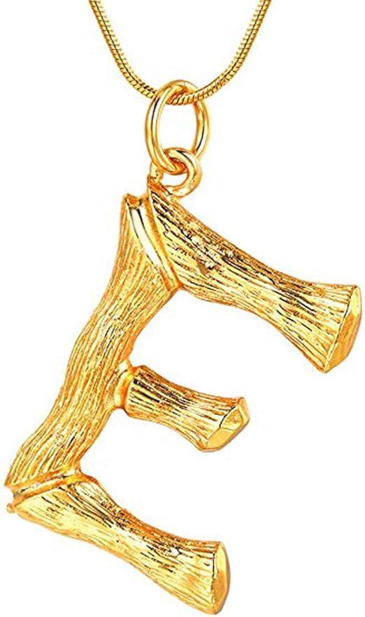 RINHOO 2pc set Bamboo Large Initial Letters Pendant Monogram Necklaces for Women (E-Gold) | Amazon (US)