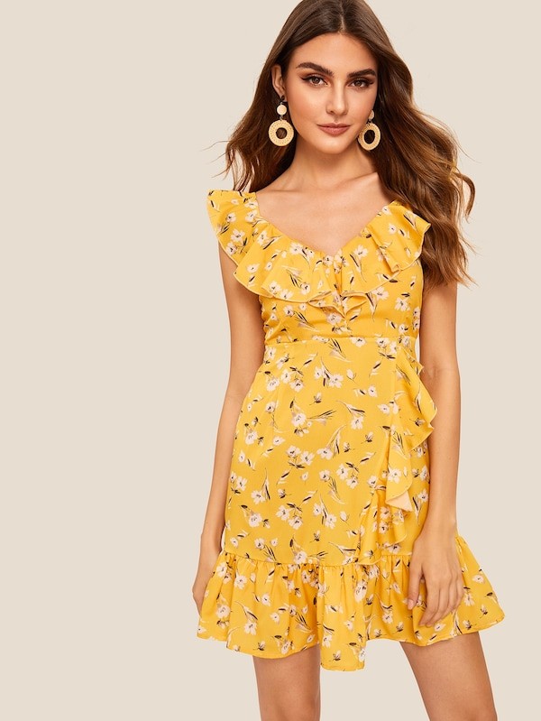 Ruffle Trim Floral Print Dress | SHEIN