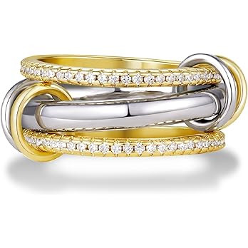KissYan Stackable Rings for Women, 14k Gold Plate Interlocked Multi Ring Set Dainty Pave CZ Perso... | Amazon (US)